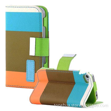 Hybrid PU Leather Wallet Case for iPhone 5, Rainbow Design